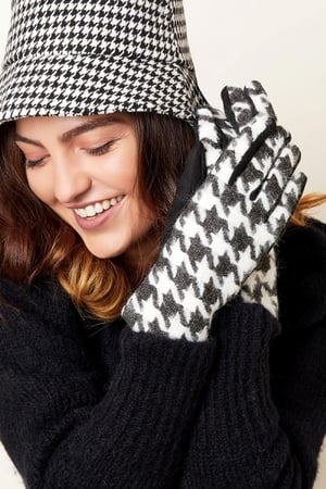 Houndstooth-handschoenen Zwart & Wit Polyester One size h5 Afbeelding2